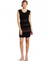 Catherine Malandrino Women's Cap Sleeve Tiered Pointelle Dress, Black, Medium