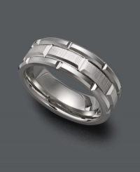 Refine your style with chic design and symbolism. Triton's wedding band for men features a white tungsten carbide band (8 mm) decorated by a carved matrix pattern. Size 10.