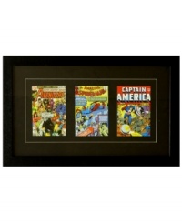 Kids and kids at heart get a visit from Earth's mightiest superheroes in this Marvel comic book art. The Avengers, Spider-Man and Captain America join forces, warding off evil from within a simple black frame.