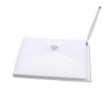 Darice VL414GB, Guest Book with Pen Rhinestone Heart Sheer, White