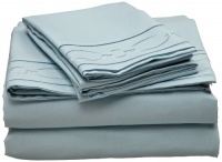 At Home Interlocking Rings Embroidered Queen 75-GSM Microfiber Sheet Set, Pale Sky