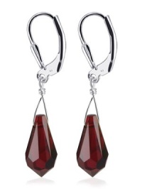 SCER361 Sterling Silver Teardrop Garnet Crystal Earrings Made with Swarovski Elements