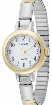 Carriage Women's C56291 Glod-Tone Round Case White Dial Small Two-Tone Stainless Steel Expansion Band Watch