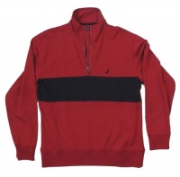 Nautica Men's 1/4 Zip Chest Stripe Pullover (Red)