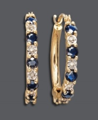 Round out your look in fabulous hoops with a hint of color. Earrings feature round-cut sapphires (9/10 ct. t.w.) alternating with sparkling diamond accents. Set in 14k gold. Approximate diameter: 3/4 inch.