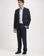 A straight-leg look that pairs perfectly with a blazer in lightweight tropical wool. Extended waist tab Fits easy through the leg Side slash, back besom pockets Inseam, about 34 96% Italian wool/4% Lycra Dry clean Made in USA 