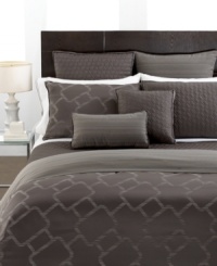 Modern allure, new attitude. An intricate stripe pattern peeks through sophisticated graphite to form a unique geometric design on this Hotel Collection Gridwork sham. Piece-dyed; zipper closure. (Clearance)