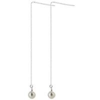 SCER017 Sterling Silver Cream Faux Pearl Threader 2 Inch Ear Wire String Earrings Made with Swarovski Elements