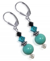 SCER120 Sterling Silver Enchanting 10mm Turquoise Crystal Earrings Made with Swarovski Elements