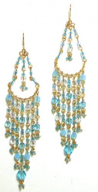 Second Glance Designs Goldtone Teardrop Swag Chandelier Earrings in Aqua Blue