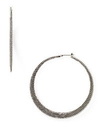 Lauren Ralph Lauren taps into the textured trend with this pair of silver-plated hoop earrings, flaunting a bold shape and subtle detailing.