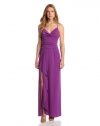 BCBGMAXAZRIA Women's Hedi Draped Gown With Criss Cross Back, Dark Orchid, Medium