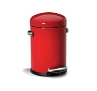 simplehuman Round Retro Step Trash Can, Red Steel, 4-1/2-Liter / 1.2-Gallon