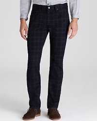 J Brand does it again with an intriguing plaid patterned jean that defies expectations and works effortlessly with your casual wardrobe dressed up or down.