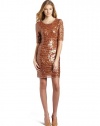 BCBGMAXAZRIA Women's Marta 3/4 Sleeve Sequins Dress, Apricot Mist Combo, X-Small