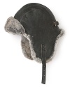 Lined in luxurious rabbit fur, this traditional aviator hat adds vintage inspiration and decadent warmth to your cold weather repertoire. A classically masculine design from Crown Cap.