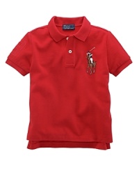 A short-sleeved cotton mesh polo, crafted in a classic fit, is detailed with an embroidered Big Pony and a twill 3 for a polished, athletic look.Ribbed polo collar.