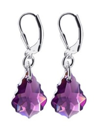 SCER302 Sterling Silver Baroque Amethyst Crystal Earrings Made with Swarovski Elements