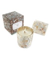 A delicate blend of White Honeysuckle and Baby Jasmine in a decorative mother-of-pearl vessel. An alluring scent and elegant warm glow will turn any room into a seaside retreat. Burn time is approximately 60 hours.