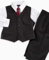 It's easy to dress him for any formal occasion with this three-piece baby suit set from Nautica.