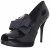 Stuart Weitzman Women's Bowtie Peep-Toe Pump,Anthracite Pebble Patent,7 M US