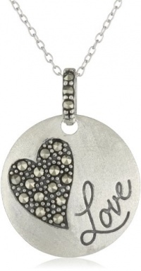 Sterling Silver Marcasite Heart Love Round Pendant Necklace, 18