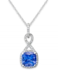 Simply stunning. This exquisite pendant features a cushion-cut tanzanite (1-5/8 ct. t.w.) and round-cut diamonds (1/6 ct. t.w.) in a beautiful figure-8 shape. Crafted in 14k white gold setting. Approximate length: 18 inches. Approximate drop: 2/5 inch.