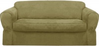 Maytex Piped Suede 2-Piece Slipcover Loveseat, Sage