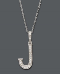 Spell it out in sparkle! This personalized initial charm necklace makes the perfect gift for Jackie or Janet. Features sparkling, round-cut diamond accents. Setting and chain crafted in 14k white gold. Approximate length: 18 inches. Approximate drop: 1/2 inch.