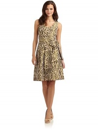 THE LOOKMetallic leopard printV-necklineSleevelessBust dartsEmpire waistRemovable sash ties at waistPleated skirtBack zipper with hook-and-eye closureTHE FITAbout 37 from shoulder to hemTHE MATERIALPolyesterCARE & ORIGINDry cleanImportedModel shown is 5'9½ (176cm) wearing US size 4. 