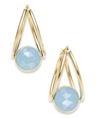 A touch of color livens any look. These stunning 10k gold double hoop earrings feature round-cut medium blue chalcedony stones (2-1/2 ct. t.w.). Approximate drop: 1 inch.