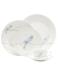 It's only natural. The whimsical Sky Song place setting from Martha Stewart Collection stars pretty blue birds on bare branches. Sleek bone china dinnerware is both dishwasher and microwave safe for carefree, everyday use.