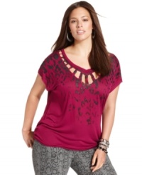 Pounce on an ultra-hot look with Seven7 Jeans' short sleeve plus size top, featuring risqué cutouts!