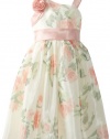 Jayne Copeland Girls 7-16 Floral Print Mesh With Rose Detail, Ivory, 7