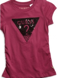 GUESS Kids Girls Little Girl Logo Tee with Sequins, DARK PINK (5/6)