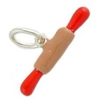 Red Handle Rolling Pin Vintage Style 925 Sterling Silver and Enamel Traditional Charm or Pendant