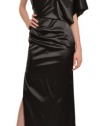 Aidan Mattox Women's Luxe Satin One Shoulder Sequin Draped Eve Gown 10 Black