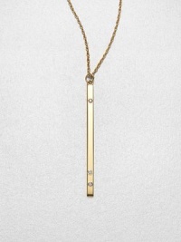 A simply chic, diamond accented bar pendant on a long, delicate link chain. DiamondsGoldtone sterling silverLength, about 16-20 adjustablePendant size, about 2Lobster clasp closureMade in USA