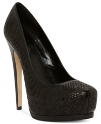 You'll love the laser cut texture and peek-a-boo nature of Truth or Dare by Madonna's Langlade platform pumps.