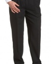 Louis Raphael LUXE Men's Washable 100% Wool Solid Pleated Hidden Extension Dress Pant,Black,32x32