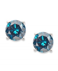 Eye-catching color and a touch of sparkle, too! These gleaming stud earrings feature round-cut treated blue diamonds (1/4 ct. t.w.) set in 14k white gold. Approximate diameter: 1/6 inch.