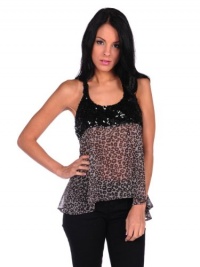 Vintage Havana Womens Leopard Sequin Top Tank - Leopard - Large