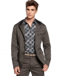 Banish your boring blazers and don this modern hip hooded jacket from Sons of Intrigue. (Clearance)