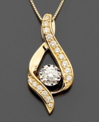 A ribbon of 14k gold encapsulates this dazzling diamond necklace with (3/8 ct. t.w.) with round-cut diamond accents throughout the drop pendant. Chain measures approximately 18 inches; drop measures approximately 1 inch.