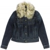 Lauren Jeans Co. Women's Faux Fur Trim Jean Jacket (Dune Wash) (Small)