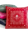 Renegade style rules with Lauren Ralph Lauren's University Bandana decorative pillow, boasting a skull-and-crossbones design at center.