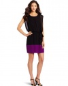 Ali Ro Women's Short Sleeve Color Block Shift Dress, Black Purple Haze, 4