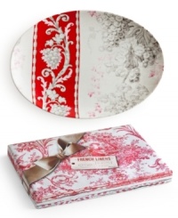 A perfect fit for classic tables, the French Linens oval platter from Rosanna combines the look of vintage textiles with the sleek durability of porcelain. With a coordinating box, it's a charming gift.