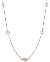 Layer yourself with inches of sparkle. This delicate necklace is crafted in 14k rose gold over sterling silver, with round-cut white topaz stations (4 ct. t.w.). Approximate length: 17 inches.