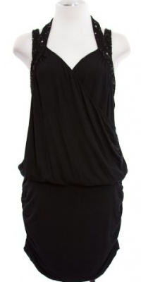 Guess Jet Black Jersey 'Katrice' Draped Sleeveless Halter Dress X-Large